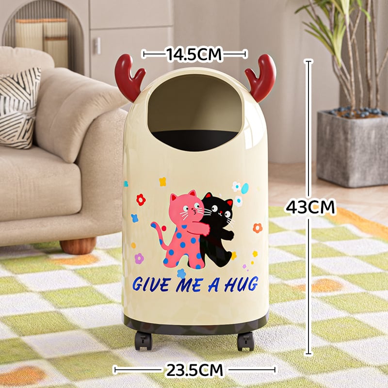 Κουτί απορριμμάτων με καρτούν σχέδιο, ανοικτό χωρίς καπάκι, πλαστικό, 12 L ή περισσότερο, κυλινδικού σχήματος, οικιακή χρήση