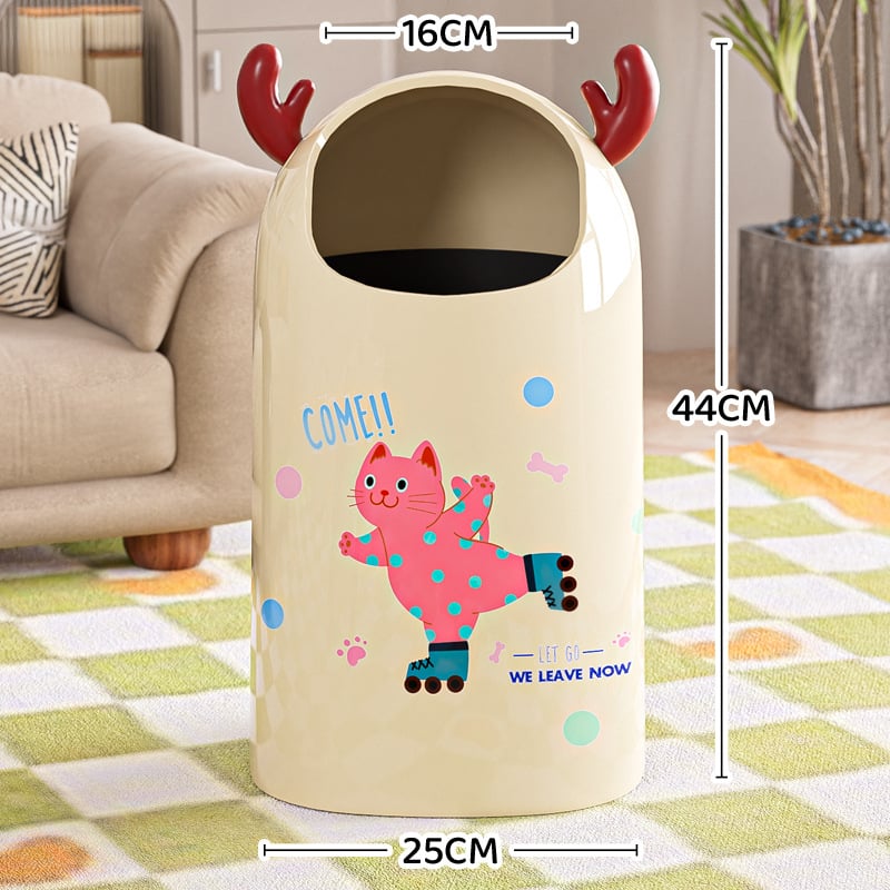 Κουτί απορριμμάτων με καρτούν σχέδιο, ανοικτό χωρίς καπάκι, πλαστικό, 12 L ή περισσότερο, κυλινδικού σχήματος, οικιακή χρήση