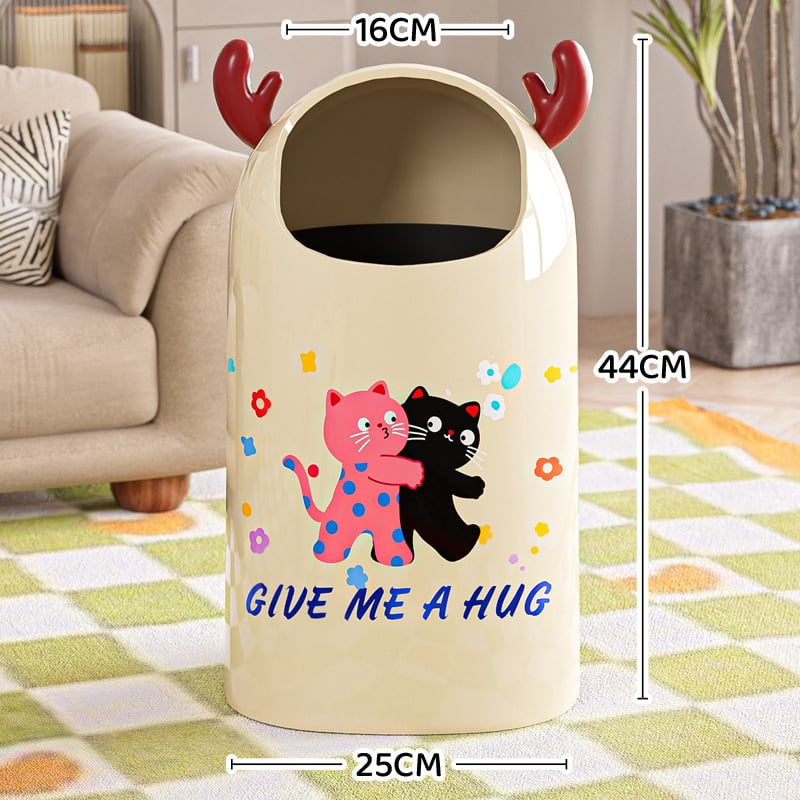 Κουτί απορριμμάτων με καρτούν σχέδιο, ανοικτό χωρίς καπάκι, πλαστικό, 12 L ή περισσότερο, κυλινδικού σχήματος, οικιακή χρήση