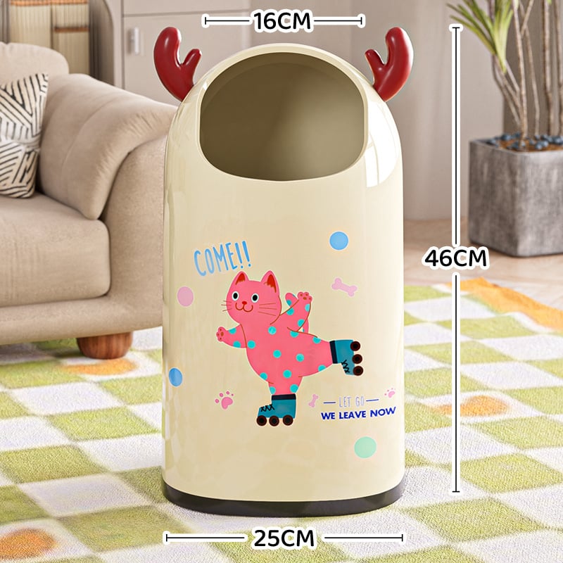 Κουτί απορριμμάτων με καρτούν σχέδιο, ανοικτό χωρίς καπάκι, πλαστικό, 12 L ή περισσότερο, κυλινδικού σχήματος, οικιακή χρήση