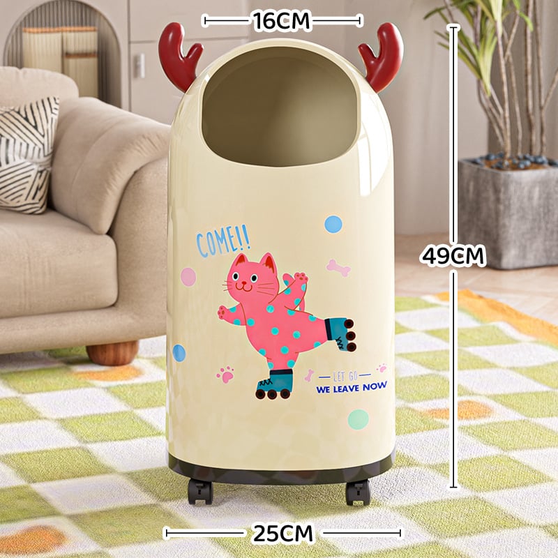 Κουτί απορριμμάτων με καρτούν σχέδιο, ανοικτό χωρίς καπάκι, πλαστικό, 12 L ή περισσότερο, κυλινδικού σχήματος, οικιακή χρήση