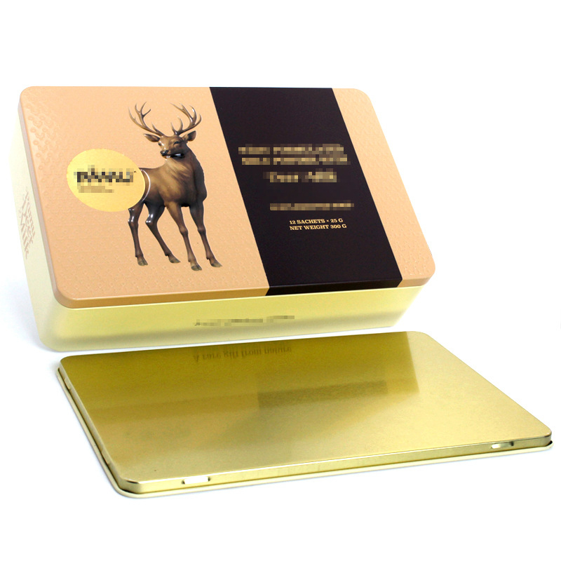 Συσκευασία σκόνης γάλακτος σε μεταλλικό κουτί, σφραγισμένη, offset εκτύπωση, τετράγωνο σχήμα, μοντέλο Mc304-65, προσαρμόσιμη