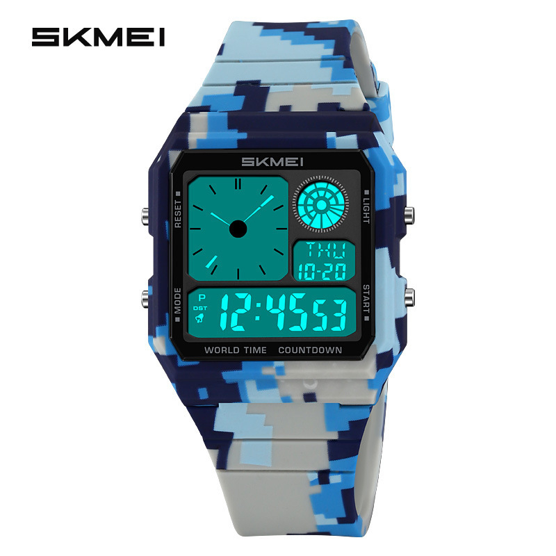 SKMEI Téglalap alakú digitális óra diákoknak – szabadtéri sport, 30M vízálló, Világidő, Stopper, Dátum, 5 ébresztő