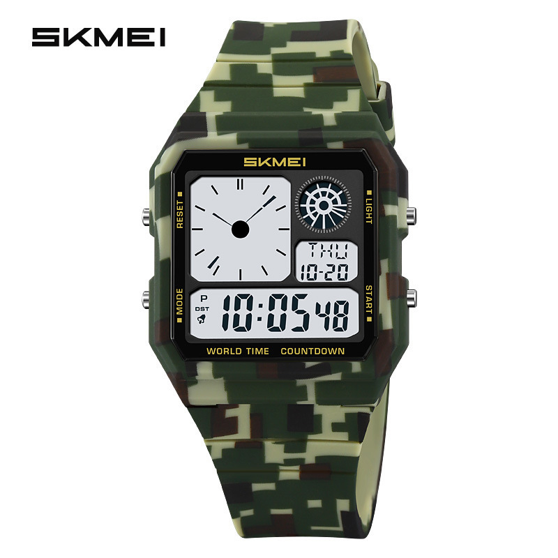 SKMEI Téglalap alakú digitális óra diákoknak – szabadtéri sport, 30M vízálló, Világidő, Stopper, Dátum, 5 ébresztő