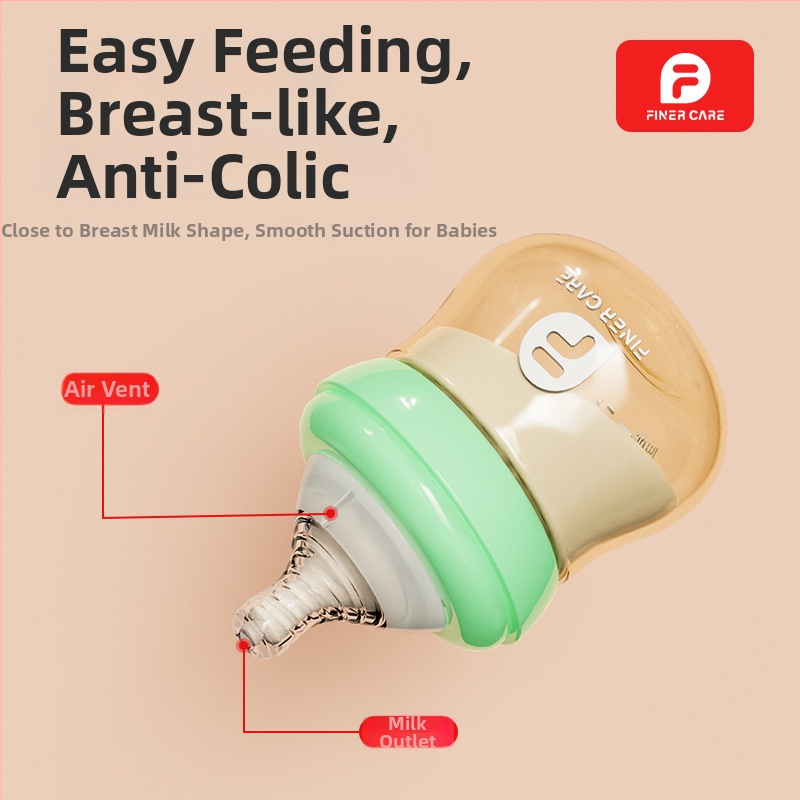 PPSU fľaša pre novorodencov, proti nafukovaniu, so širokým otvorom, zakrivený tvar, bez držadla