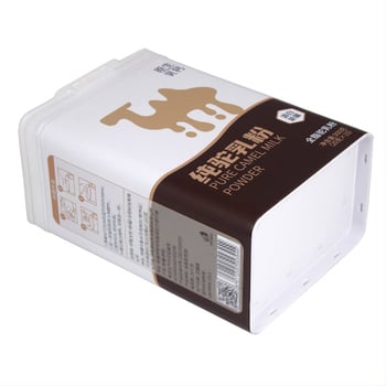 Tejpor konzervdoboz, négyzet alakú, ónlemez anyag, offset nyomtatás, modell Mc179, nettó tartalom 300 g