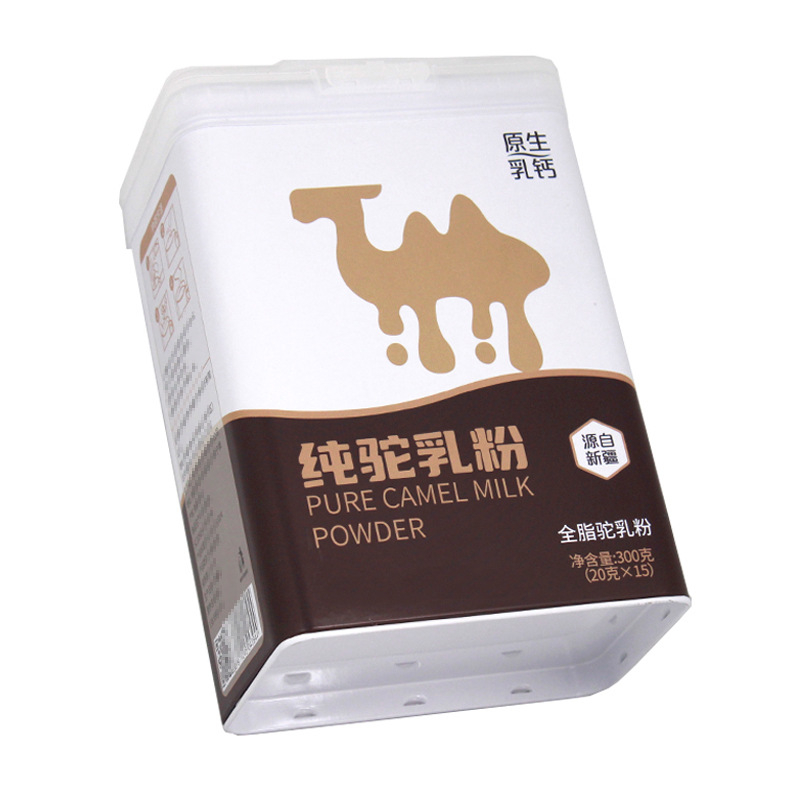 Tejpor konzervdoboz, négyzet alakú, ónlemez anyag, offset nyomtatás, modell Mc179, nettó tartalom 300 g