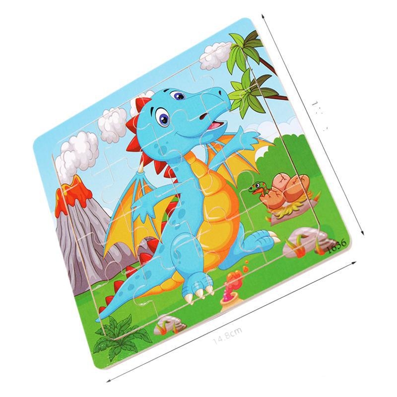 Drvena slagalica za djecu, 16 komada — životinje i dinosauri, ravna slagalica, za djecu 4-6 godina, DIY prilagodba prema crtežima, blister pakiranje