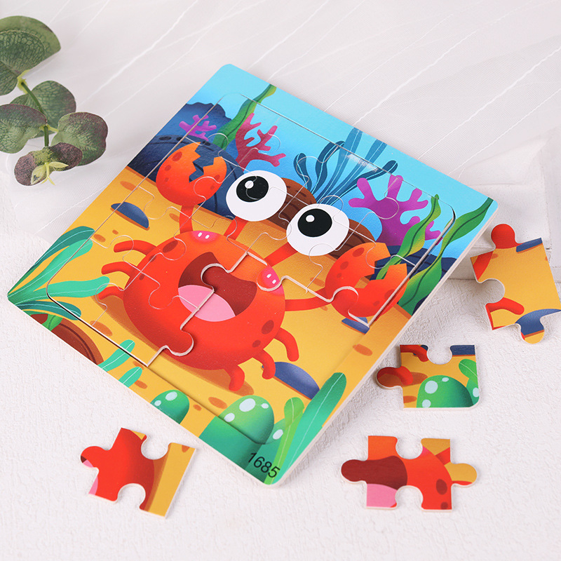 Drvena slagalica za djecu, 16 komada — životinje i dinosauri, ravna slagalica, za djecu 4-6 godina, DIY prilagodba prema crtežima, blister pakiranje