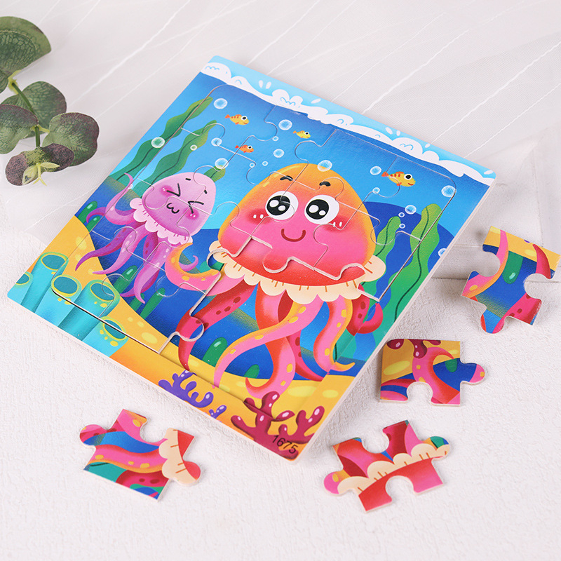 Drvena slagalica za djecu, 16 komada — životinje i dinosauri, ravna slagalica, za djecu 4-6 godina, DIY prilagodba prema crtežima, blister pakiranje
