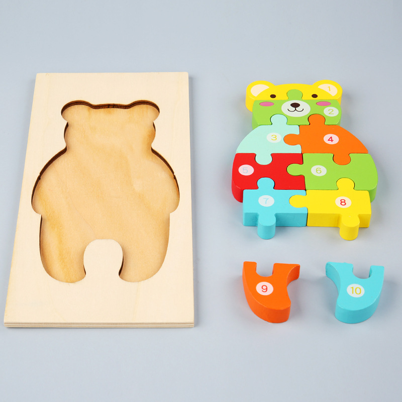 Drveni 3D puzzle s kopčom – edukativna igračka za djecu 4–6 godina, blister pakiranje