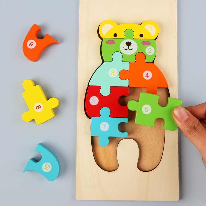 Drveni 3D puzzle s kopčom – edukativna igračka za djecu 4–6 godina, blister pakiranje