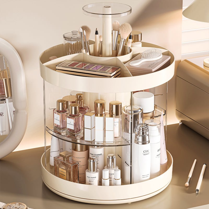 Deju козметична кутия за съхранение - настолна въртяща се полка, пластмасов материал, прозрачен съд за съхранение, организатор за червила и четки