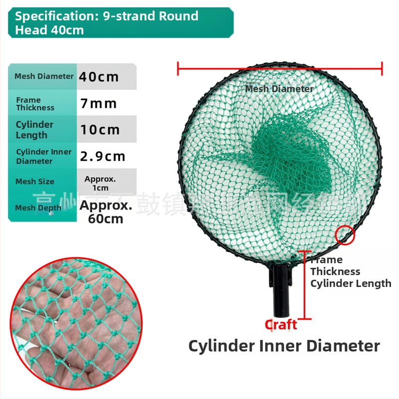 Глава на риболовна мрежа със спрей-покритие, твърда конструкция, интегриран пръстен и ръчно тъкана мрежеста торба