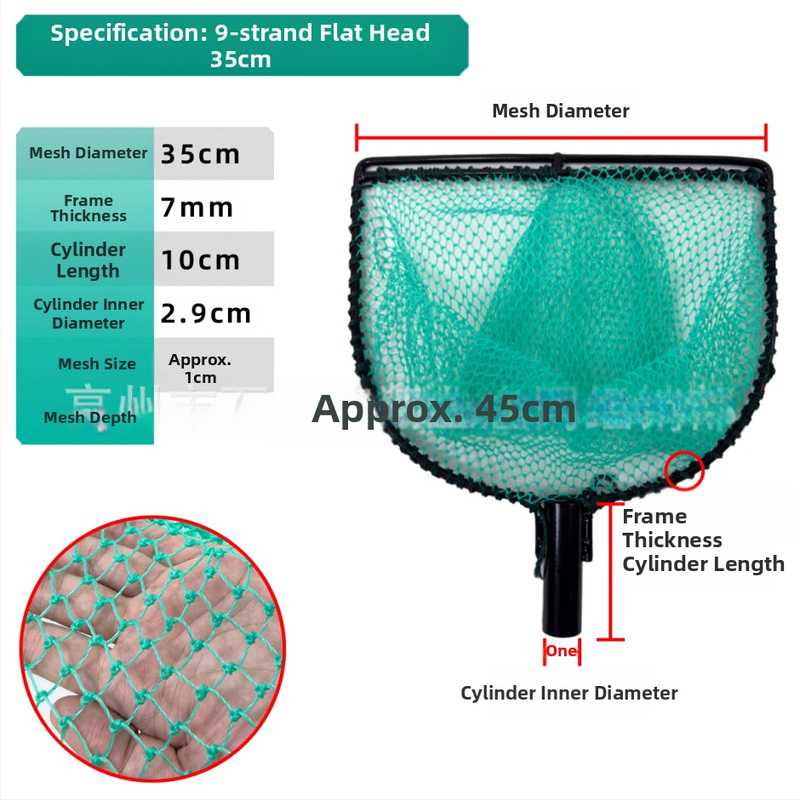 Глава на риболовна мрежа със спрей-покритие, твърда конструкция, интегриран пръстен и ръчно тъкана мрежеста торба