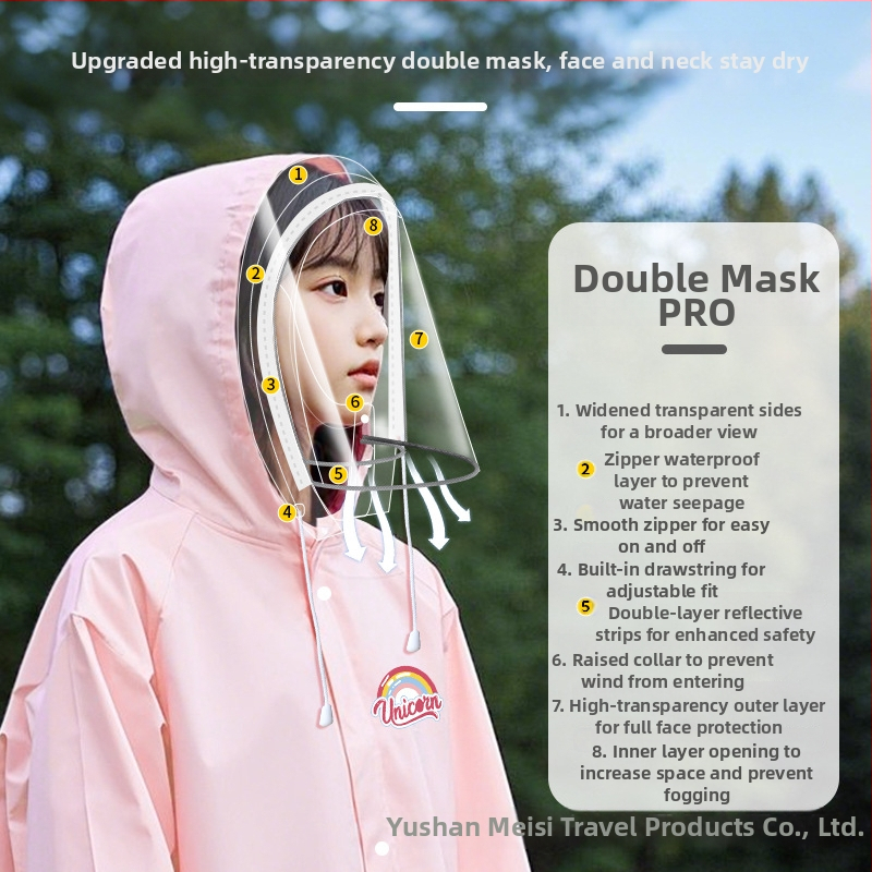 Detská pláštenka na dažď s EVA materiálom, so školským batohom, opakovane použiteľná, s potlačou loga