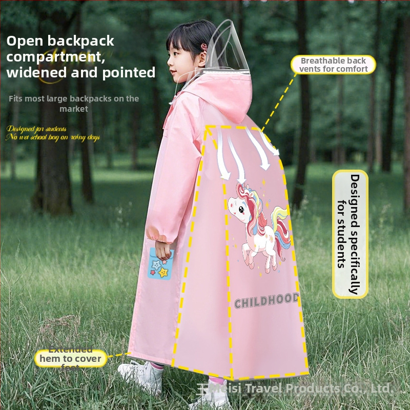 Detská pláštenka na dažď s EVA materiálom, so školským batohom, opakovane použiteľná, s potlačou loga