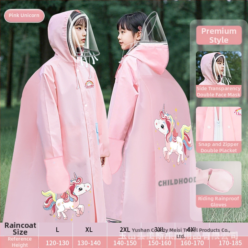 Detská pláštenka na dažď s EVA materiálom, so školským batohom, opakovane použiteľná, s potlačou loga