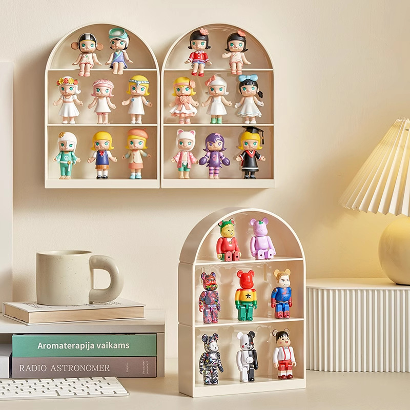 Zidno postavljiva polica za skladištenje blind box lutaka i figurica, bez bušenja, otporna na prašinu, za Pop Mart kutije