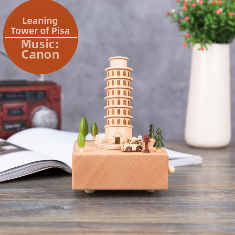 Drevená hudobná skrinka, bukové drevo, polo ručná výroba, dizajn Parížskej veže, domáce dekorácie, darček na svadbu a narodeniny