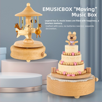 Drevená hudobná škatuľka pre deti, ručne vyrobená, moderný minimalistický štýl, možnosť potlače loga, karusel s tancujúcou dievčaťom.