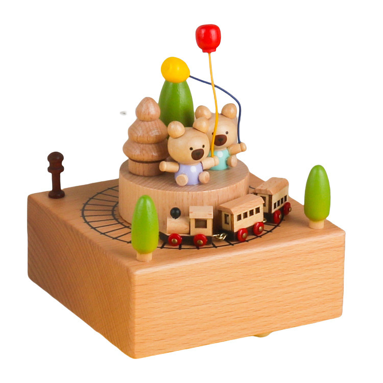 Drevená hudobná škatuľka pre deti, ručne vyrobená, moderný minimalistický štýl, možnosť potlače loga, karusel s tancujúcou dievčaťom.