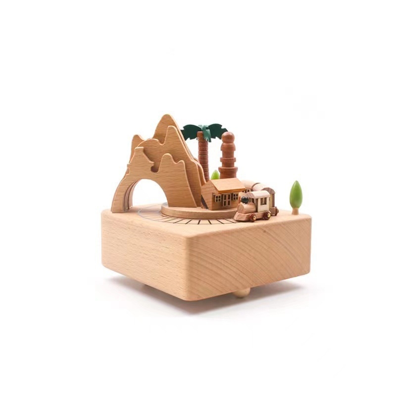 Drevená hudobná škatuľka pre deti, ručne vyrobená, moderný minimalistický štýl, možnosť potlače loga, karusel s tancujúcou dievčaťom.