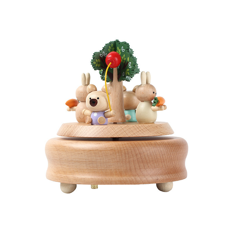 Drevená hudobná škatuľka pre deti, ručne vyrobená, moderný minimalistický štýl, možnosť potlače loga, karusel s tancujúcou dievčaťom.