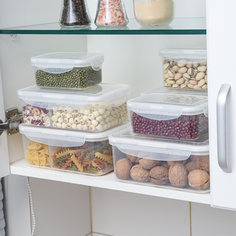 Plastična kutija za čuvanje hrane za hladnjak — kvadratnog oblika, PP + silikagel, pogodna za mikrovalnu pećnicu, kapacitet 301–500 ml ili 501–800 ml