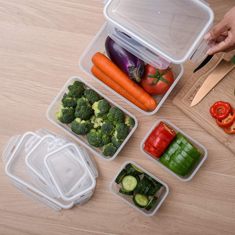 Plastična kutija za čuvanje hrane za hladnjak — kvadratnog oblika, PP + silikagel, pogodna za mikrovalnu pećnicu, kapacitet 301–500 ml ili 501–800 ml