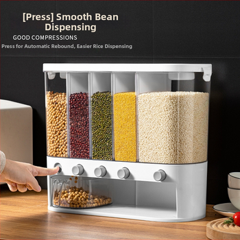 Δοχείο αποθήκευσης ρυζιού με πέντε διαμερίσματα, διαφανές, ανθεκτικό στην υγρασία και προστασία εντόμων, από PP πλαστικό, χωρητικότητα 10 L ή περισσότερο