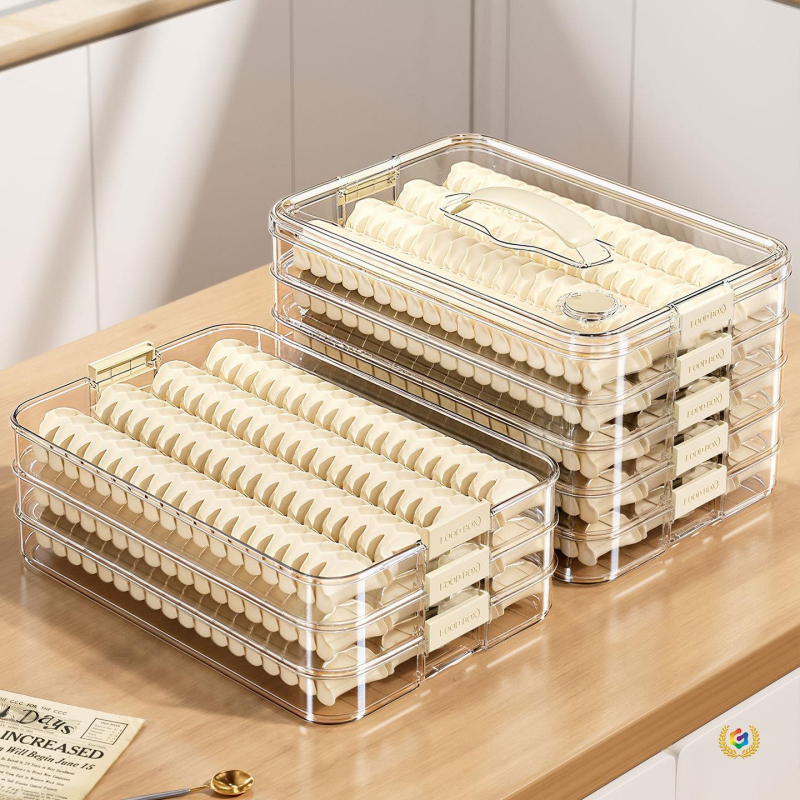 Gombóc tároló doboz, többszintű, nagy kapacitású, élelmiszer-minőségű műanyag, gyorsfagyasztó funkció, időzítő tárolás