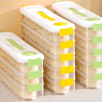 Домашна многоетажна кутия за съхранение на пелмени, хранителен клас, за хладилник, запечатана с капак; материали: корпус PP, капак PP, дръжка PE
