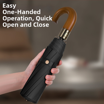 Ομπρέλα από ξύλο με καμπύλη λαβή, αυτόματη λειτουργία ανοίγματος/κλεισίματος, 10 ακτίνες, ύφασμα 210T, δυνατότητα εκτύπωσης λογότυπου