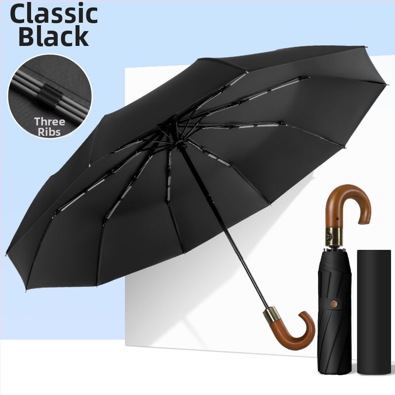 Ομπρέλα από ξύλο με καμπύλη λαβή, αυτόματη λειτουργία ανοίγματος/κλεισίματος, 10 ακτίνες, ύφασμα 210T, δυνατότητα εκτύπωσης λογότυπου