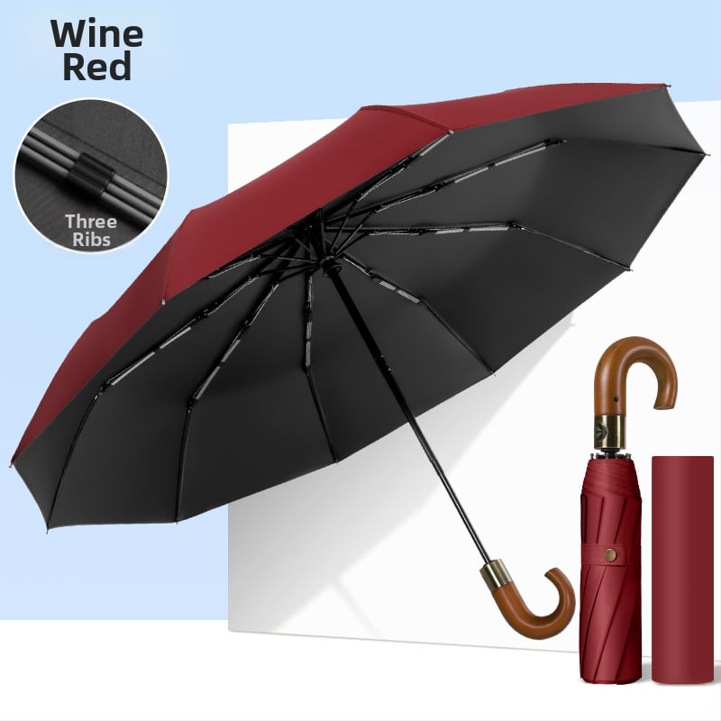 Ομπρέλα από ξύλο με καμπύλη λαβή, αυτόματη λειτουργία ανοίγματος/κλεισίματος, 10 ακτίνες, ύφασμα 210T, δυνατότητα εκτύπωσης λογότυπου