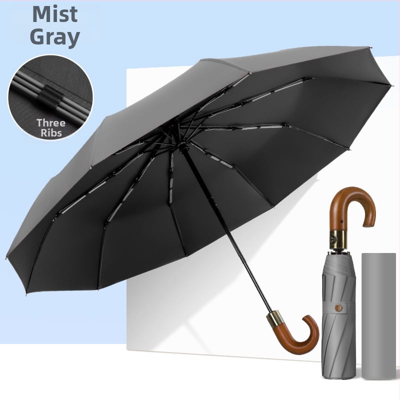 Ομπρέλα από ξύλο με καμπύλη λαβή, αυτόματη λειτουργία ανοίγματος/κλεισίματος, 10 ακτίνες, ύφασμα 210T, δυνατότητα εκτύπωσης λογότυπου