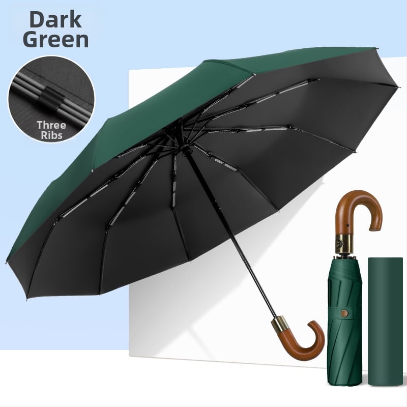 Ομπρέλα από ξύλο με καμπύλη λαβή, αυτόματη λειτουργία ανοίγματος/κλεισίματος, 10 ακτίνες, ύφασμα 210T, δυνατότητα εκτύπωσης λογότυπου