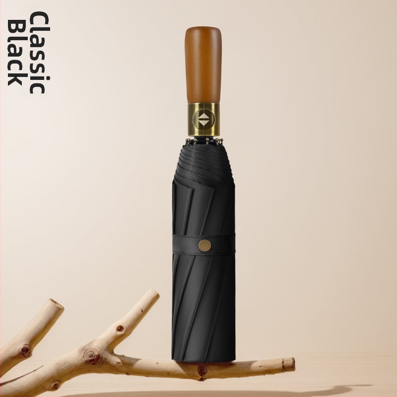 Ομπρέλα από ξύλο με καμπύλη λαβή, αυτόματη λειτουργία ανοίγματος/κλεισίματος, 10 ακτίνες, ύφασμα 210T, δυνατότητα εκτύπωσης λογότυπου