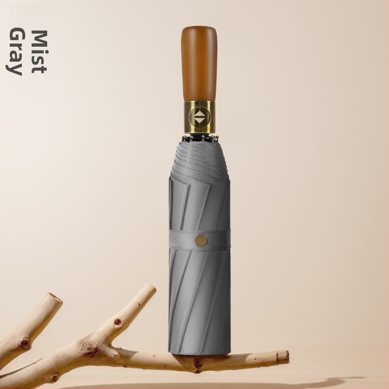 Ομπρέλα από ξύλο με καμπύλη λαβή, αυτόματη λειτουργία ανοίγματος/κλεισίματος, 10 ακτίνες, ύφασμα 210T, δυνατότητα εκτύπωσης λογότυπου