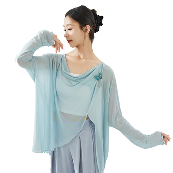 Γυναικείο τοπ για σύγχρονο χορό – μακρύ μανίκι, ελαστικό δίχτυ, διαμόρφωση σώματος, πολυεστέρας 92% / σπάντεξ 8% επένδυση