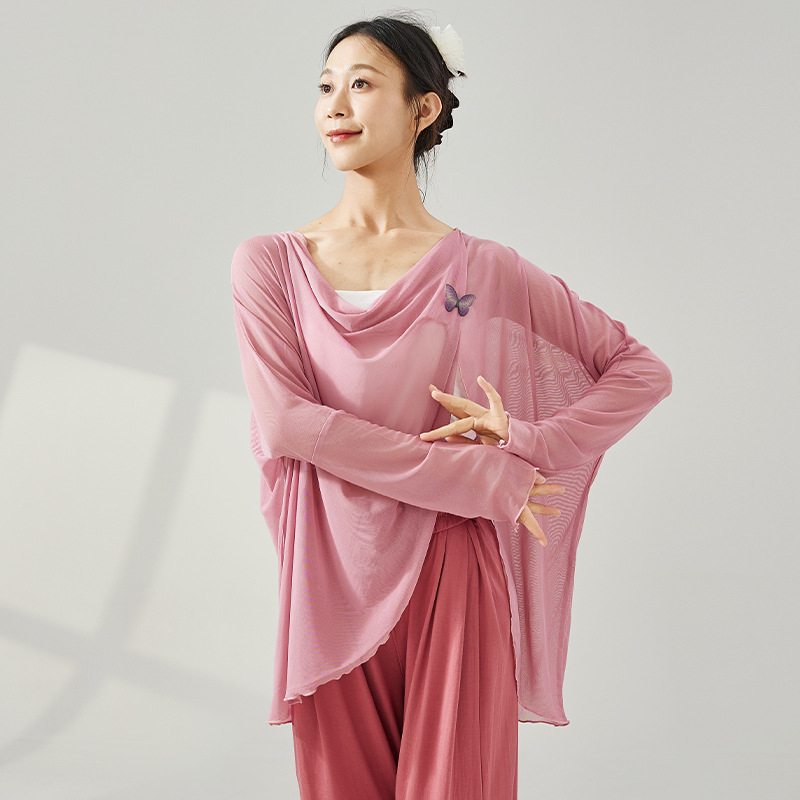 Γυναικείο τοπ για σύγχρονο χορό – μακρύ μανίκι, ελαστικό δίχτυ, διαμόρφωση σώματος, πολυεστέρας 92% / σπάντεξ 8% επένδυση