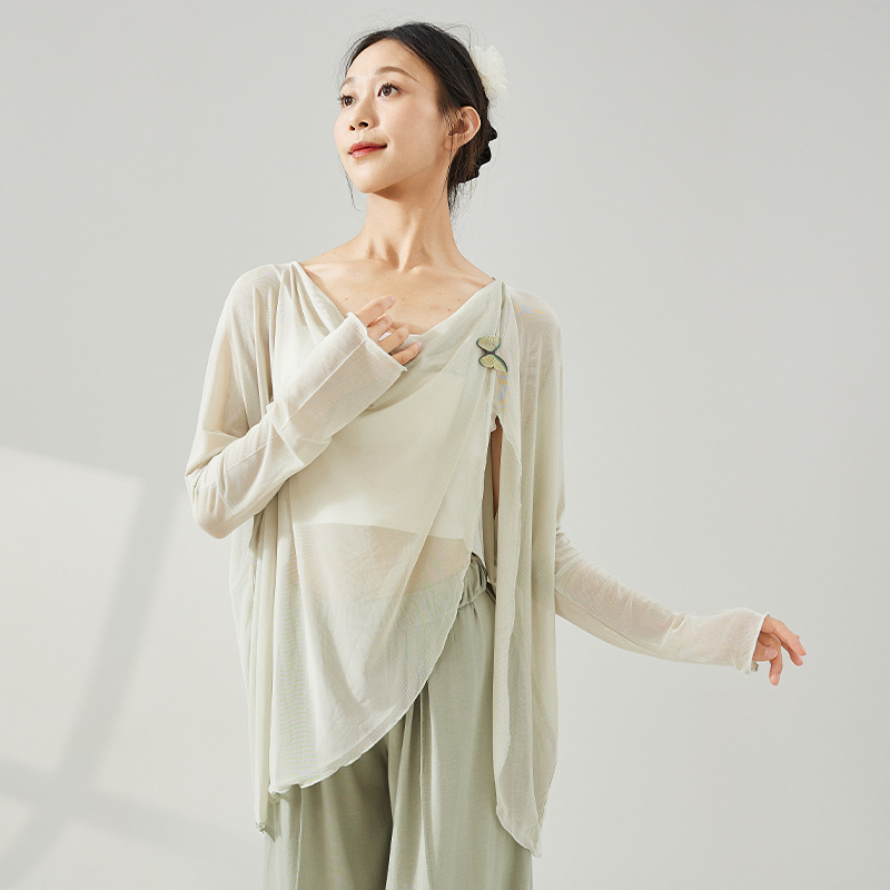 Γυναικείο τοπ για σύγχρονο χορό – μακρύ μανίκι, ελαστικό δίχτυ, διαμόρφωση σώματος, πολυεστέρας 92% / σπάντεξ 8% επένδυση