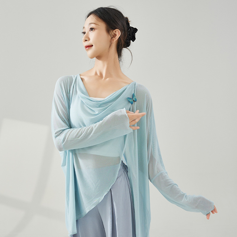 Γυναικείο τοπ για σύγχρονο χορό – μακρύ μανίκι, ελαστικό δίχτυ, διαμόρφωση σώματος, πολυεστέρας 92% / σπάντεξ 8% επένδυση