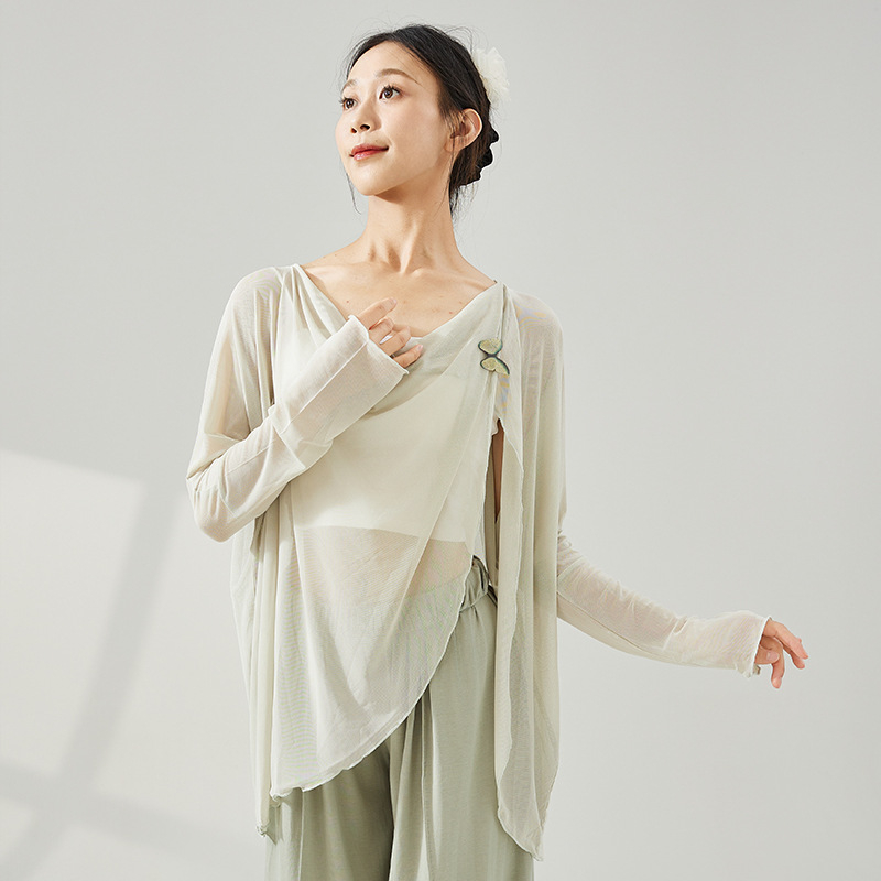 Γυναικείο τοπ για σύγχρονο χορό – μακρύ μανίκι, ελαστικό δίχτυ, διαμόρφωση σώματος, πολυεστέρας 92% / σπάντεξ 8% επένδυση