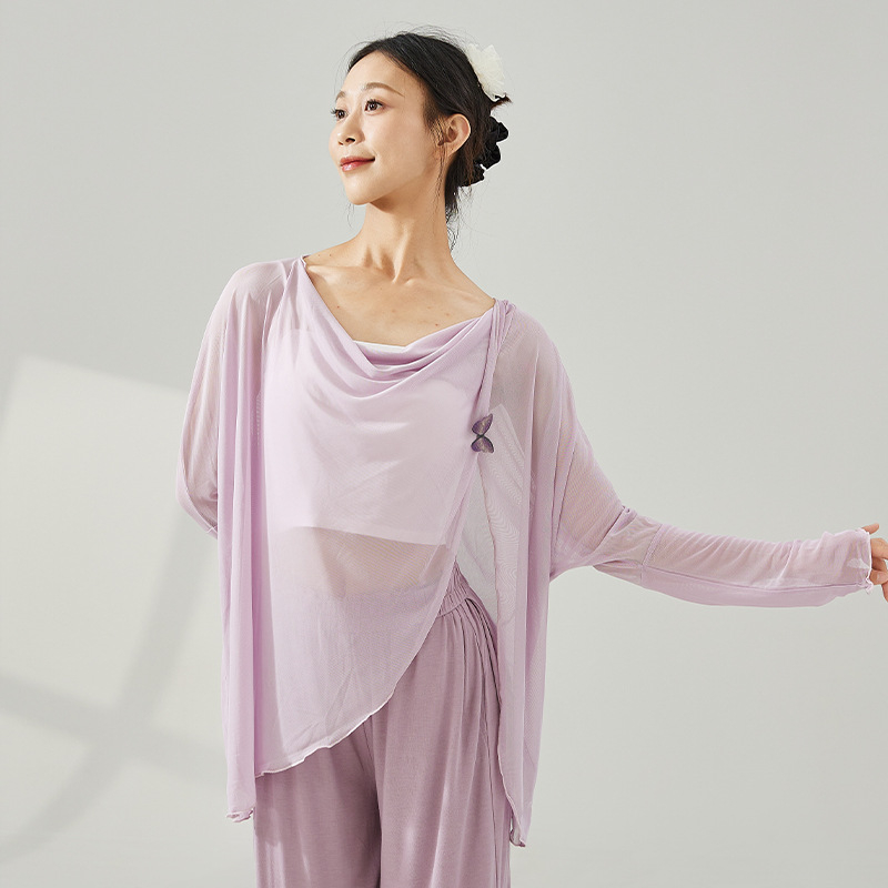 Γυναικείο τοπ για σύγχρονο χορό – μακρύ μανίκι, ελαστικό δίχτυ, διαμόρφωση σώματος, πολυεστέρας 92% / σπάντεξ 8% επένδυση