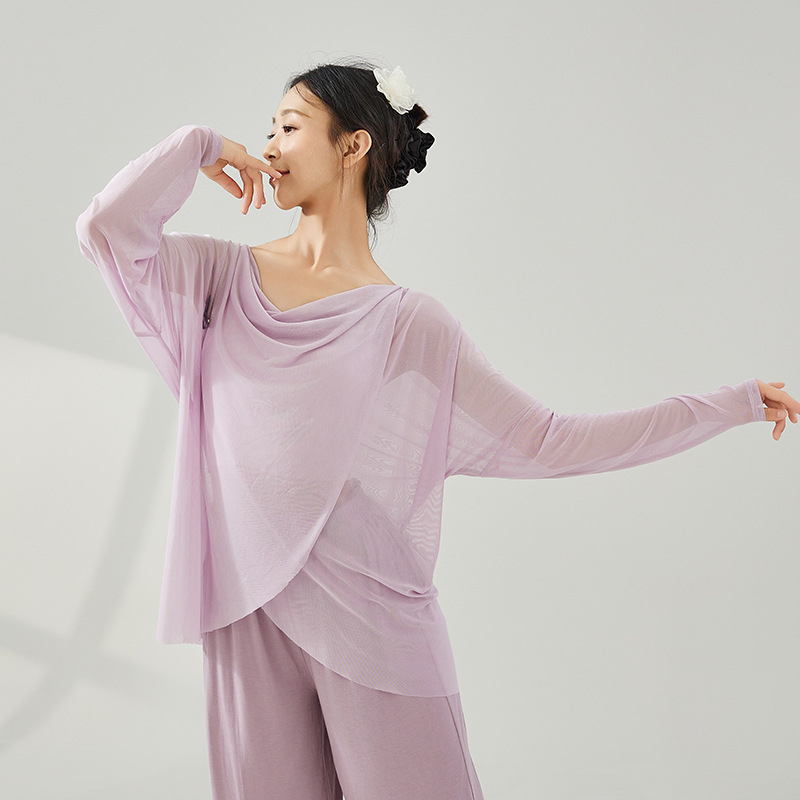 Γυναικείο τοπ για σύγχρονο χορό – μακρύ μανίκι, ελαστικό δίχτυ, διαμόρφωση σώματος, πολυεστέρας 92% / σπάντεξ 8% επένδυση