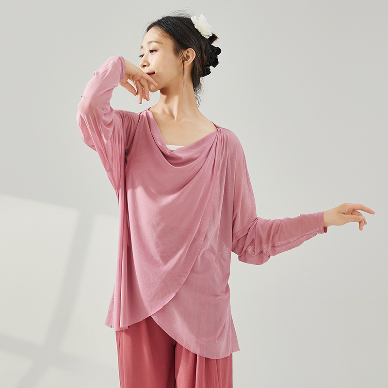 Γυναικείο τοπ για σύγχρονο χορό – μακρύ μανίκι, ελαστικό δίχτυ, διαμόρφωση σώματος, πολυεστέρας 92% / σπάντεξ 8% επένδυση