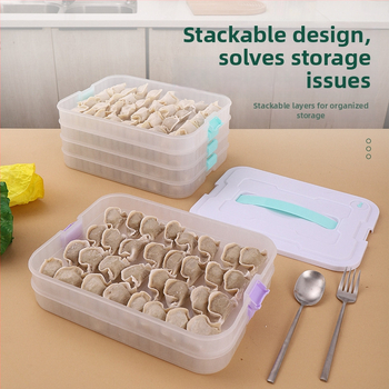Dumplings tároló doboz, többrétegű, élelmiszer-minőségű műanyagból, fagyasztó és hűtő kompatibilis, modern minimalista dizájn