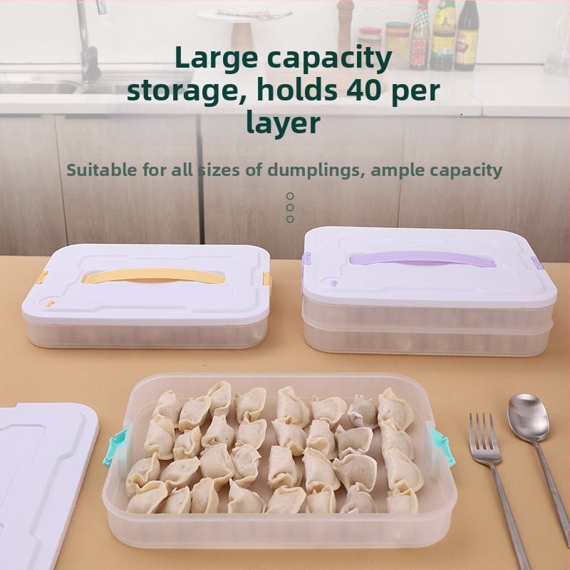 Dumplings tároló doboz, többrétegű, élelmiszer-minőségű műanyagból, fagyasztó és hűtő kompatibilis, modern minimalista dizájn